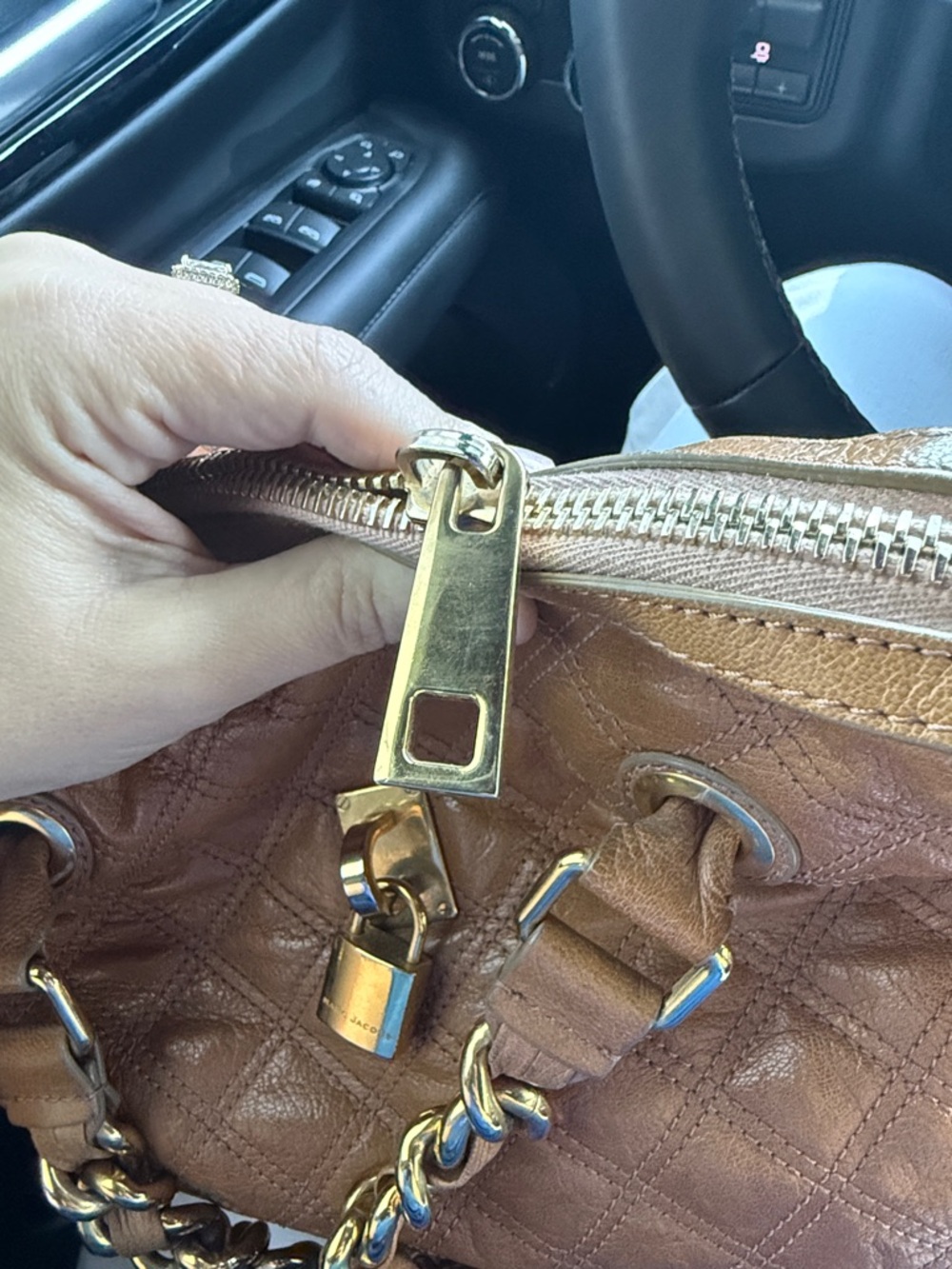 Marc Jacobs Quilted Leather Tote in Cognac Brown with Gold Hardware - Picture 11 of 12